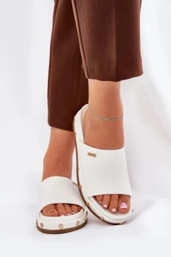 Damskie Big Star Shoes Klapki Damskie Na Platformie Z Ćwiekami Big Star RR274216 Białe