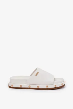 Damskie Big Star Shoes Klapki Damskie Na Platformie Z Ćwiekami Big Star RR274216 Białe