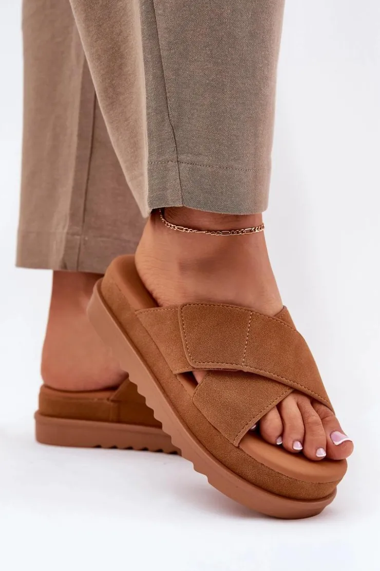 Boto Klapki Na Platformie|Klapki Damskie Klasyczne*Klapki Damskie Na Platformie Z Przeplatającymi Się Paskami Camel Rinasara Brązowy