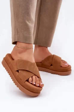 Boto Klapki Na Platformie|Klapki Damskie Klasyczne*Klapki Damskie Na Platformie Z Przeplatającymi Się Paskami Camel Rinasara Brązowy