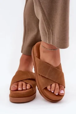 Boto Klapki Na Platformie|Klapki Damskie Klasyczne*Klapki Damskie Na Platformie Z Przeplatającymi Się Paskami Camel Rinasara Brązowy