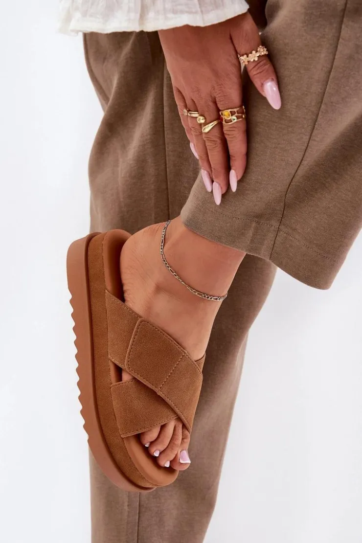 Boto Klapki Na Platformie|Klapki Damskie Klasyczne*Klapki Damskie Na Platformie Z Przeplatającymi Się Paskami Camel Rinasara Brązowy