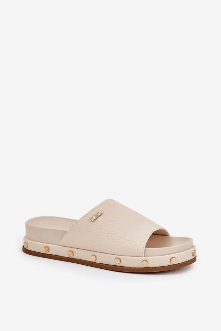 Big Star Shoes Klapki Damskie Big Star|Klapki Na Platformie*Klapki Damskie Na Platformie Z Ćwiekami Big Star RR274215 Beżowe Beżowy