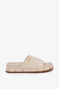 Big Star Shoes Klapki Damskie Big Star|Klapki Na Platformie*Klapki Damskie Na Platformie Z Ćwiekami Big Star RR274215 Beżowe Beżowy