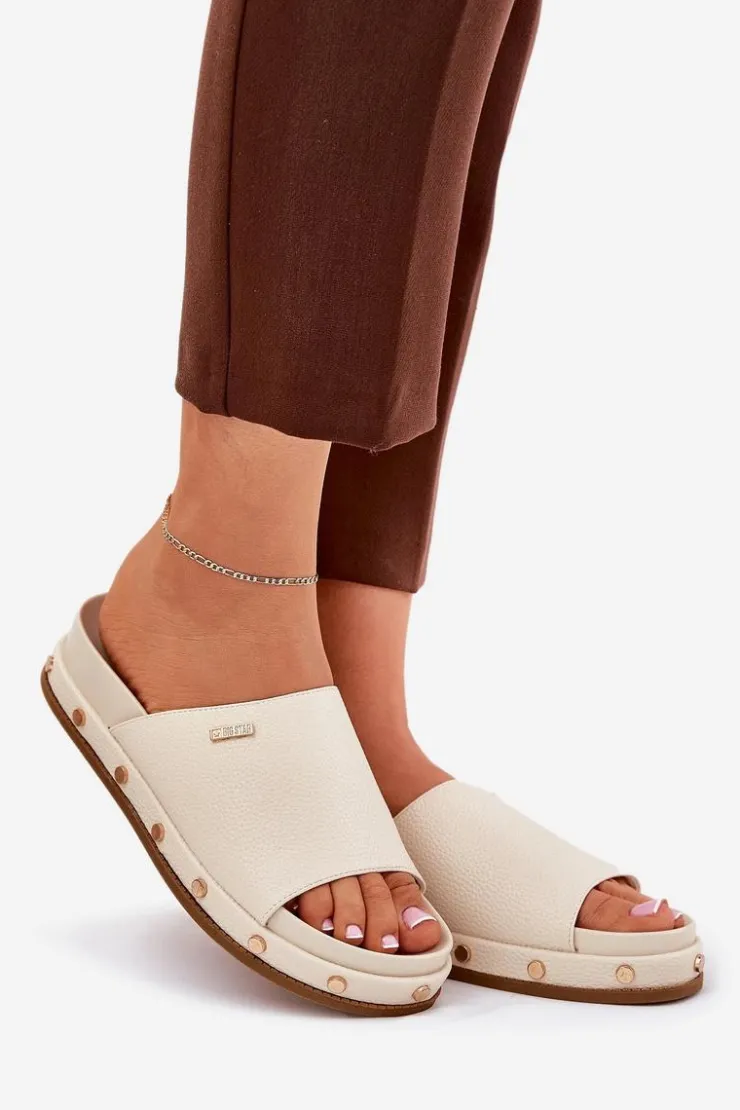 Big Star Shoes Klapki Damskie Big Star|Klapki Na Platformie*Klapki Damskie Na Platformie Z Ćwiekami Big Star RR274215 Beżowe Beżowy