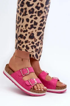 Damskie Evento Klapki Damskie Na Platformie Z Klamrami Eko Zamszowe Fuksja Ursila