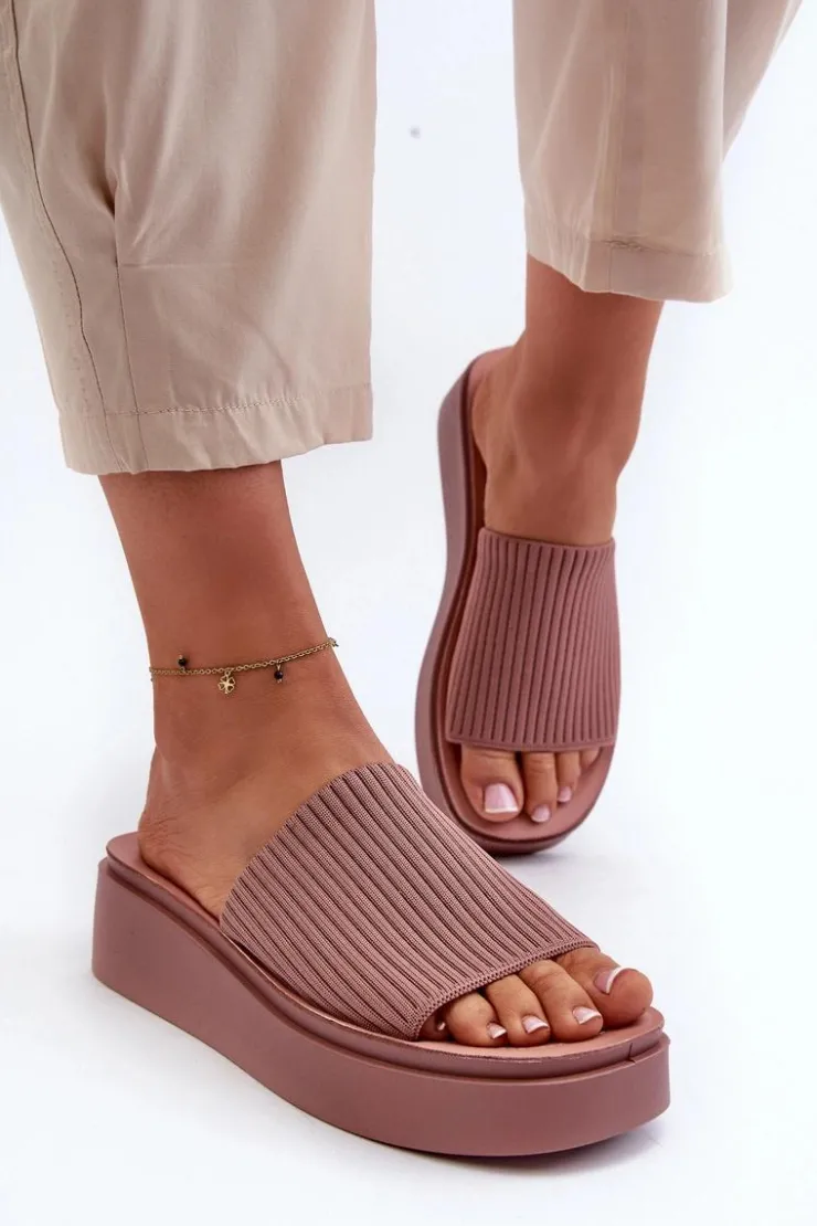 Damskie Buty Sergio Leone Klapki Damskie Na Platformie Sergio Leone SK083H Różowe