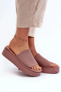 Damskie Buty Sergio Leone Klapki Damskie Na Platformie Sergio Leone SK083H Różowe