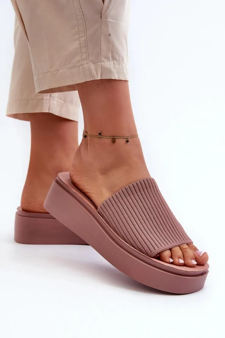 Damskie Buty Sergio Leone Klapki Damskie Na Platformie Sergio Leone SK083H Różowe