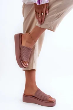 Damskie Buty Sergio Leone Klapki Damskie Na Platformie Sergio Leone SK083H Różowe