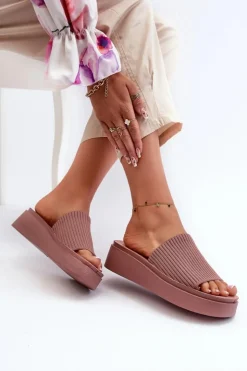 Damskie Buty Sergio Leone Klapki Damskie Na Platformie Sergio Leone SK083H Różowe