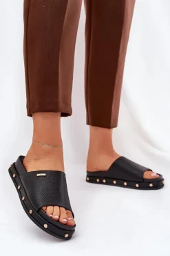 Best Big Star Shoes Klapki Damskie Na Platformie Z Ćwiekami Big Star RR274214 Czarne Czarny