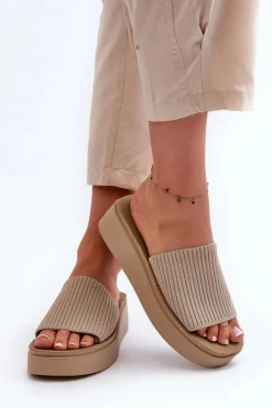 Clearance Buty Sergio Leone Klapki Damskie Na Platformie Sergio Leone SK083H Beżowe