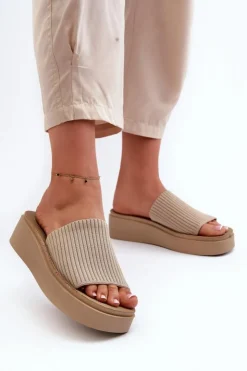 Clearance Buty Sergio Leone Klapki Damskie Na Platformie Sergio Leone SK083H Beżowe