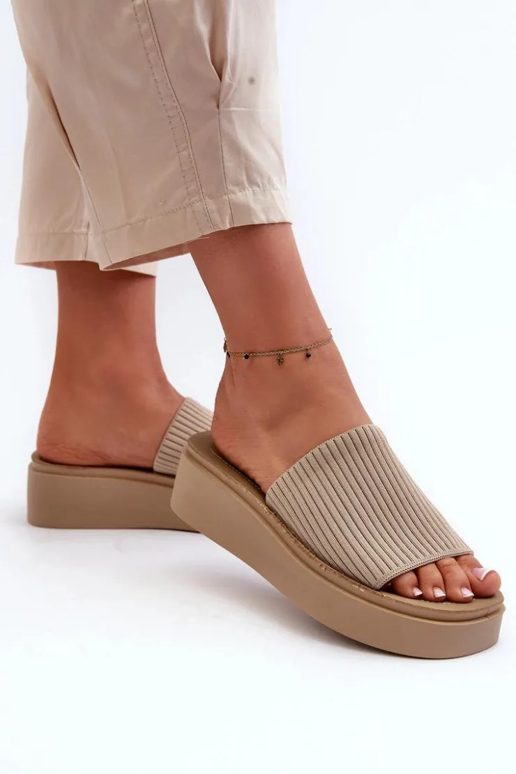 Clearance Buty Sergio Leone Klapki Damskie Na Platformie Sergio Leone SK083H Beżowe