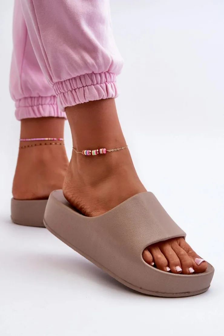 Damskie Boto Klapki Damskie Na Platformie Piankowe Brązowe Airaplea