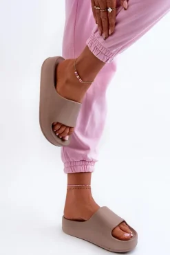 Damskie Boto Klapki Damskie Na Platformie Piankowe Brązowe Airaplea