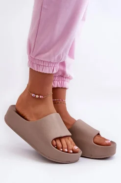 Damskie Boto Klapki Damskie Na Platformie Piankowe Brązowe Airaplea