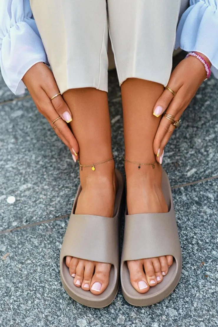 Damskie Boto Klapki Damskie Na Platformie Piankowe Brązowe Airaplea