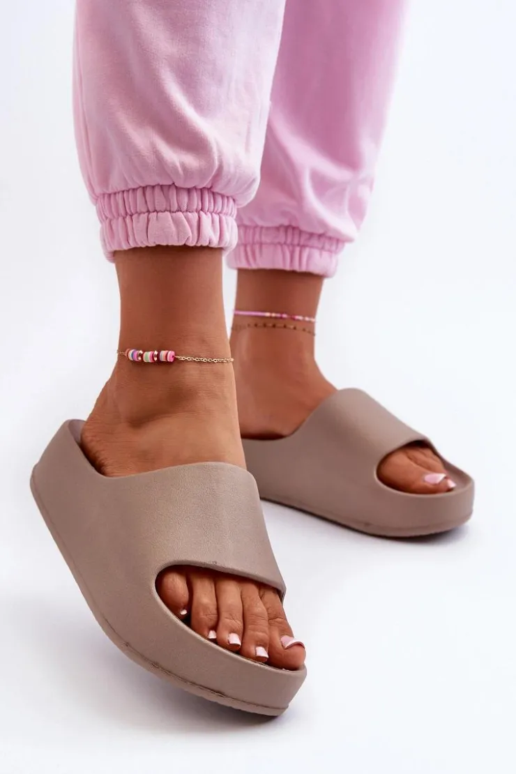 Damskie Boto Klapki Damskie Na Platformie Piankowe Brązowe Airaplea