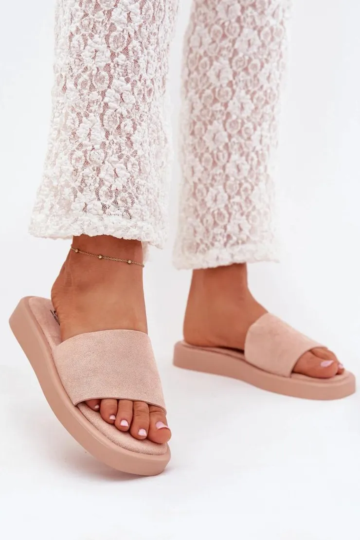 Damskie Boto Klapki Damskie Na Platformie Z Eko Zamszu Brudny Róż Jorina