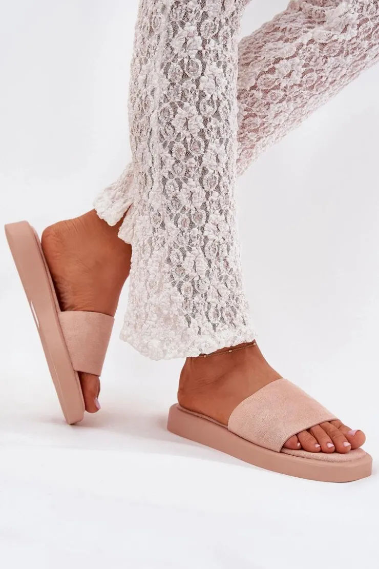 Damskie Boto Klapki Damskie Na Platformie Z Eko Zamszu Brudny Róż Jorina