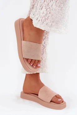 Damskie Boto Klapki Damskie Na Platformie Z Eko Zamszu Brudny Róż Jorina