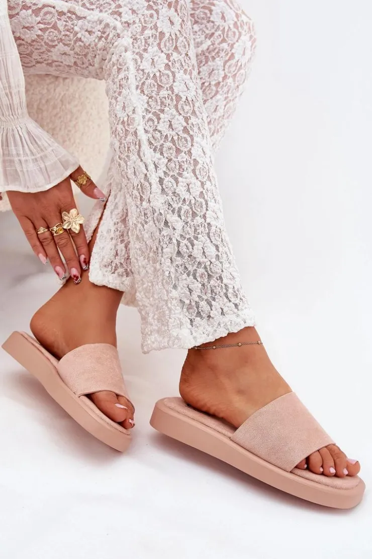 Damskie Boto Klapki Damskie Na Platformie Z Eko Zamszu Brudny Róż Jorina