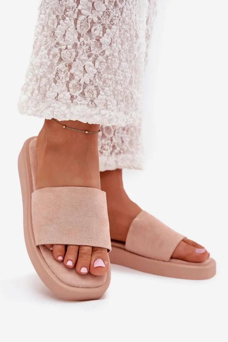 Damskie Boto Klapki Damskie Na Platformie Z Eko Zamszu Brudny Róż Jorina