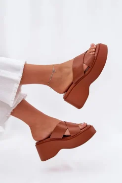 Damskie Boto Klapki Damskie Na Platformie I Koturnie Camel Nelithraea