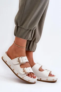 Big Star Shoes Klapki Damskie Big Star|Klapki Damskie Klasyczne*Klapki Damskie Na Platformie Big Star NN274081 Białe Biały