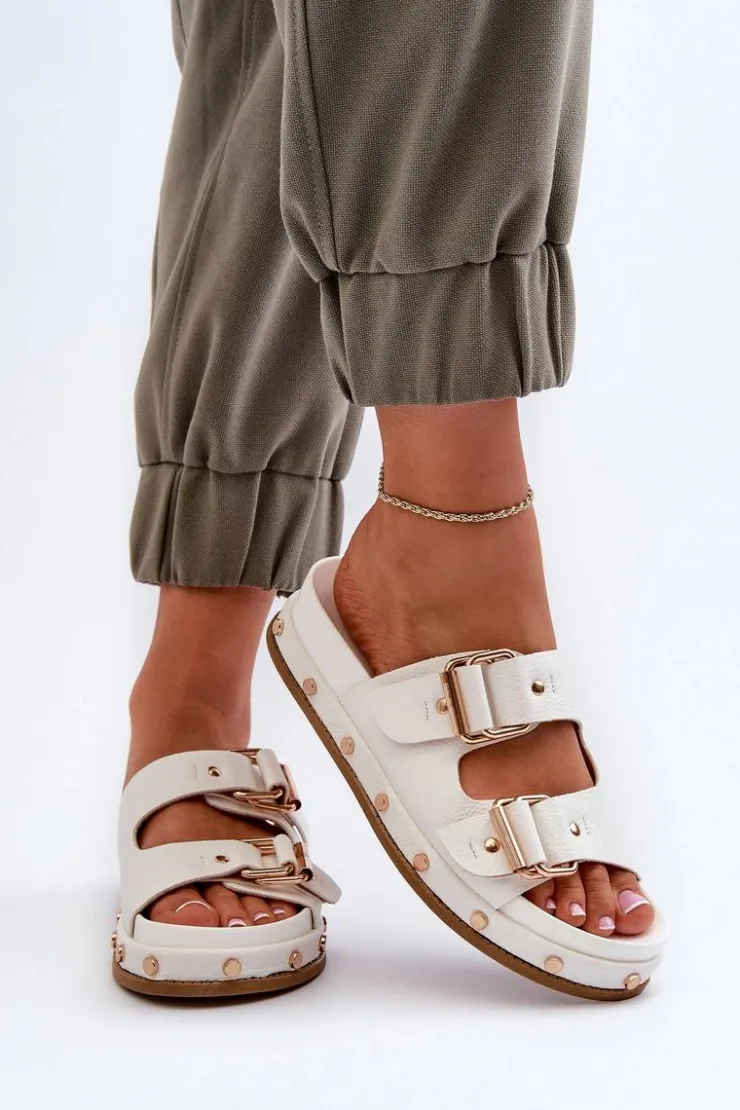 Big Star Shoes Klapki Damskie Big Star|Klapki Damskie Klasyczne*Klapki Damskie Na Platformie Big Star NN274081 Białe Biały