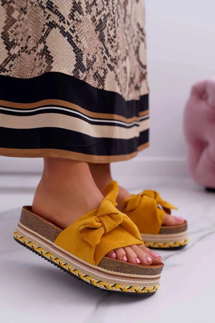 Boto Klapki Na Platformie|Klapki Damskie Klasyczne*Klapki Damskie Na Platformie Z Kokardą Żółte Chantal