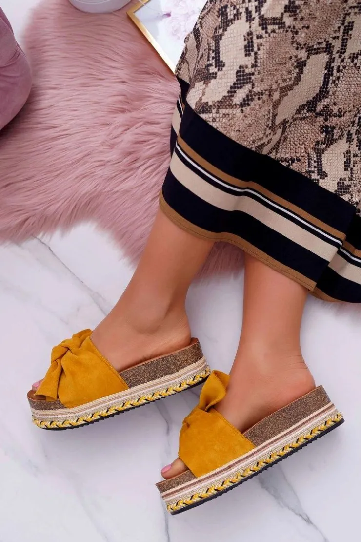 Boto Klapki Na Platformie|Klapki Damskie Klasyczne*Klapki Damskie Na Platformie Z Kokardą Żółte Chantal