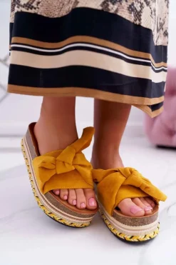 Boto Klapki Na Platformie|Klapki Damskie Klasyczne*Klapki Damskie Na Platformie Z Kokardą Żółte Chantal