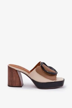 Damskie Boto Klapki Damskie Na Słupkowym Obcasie Z Klamrą Ciemnobeżowe Amuria