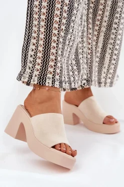 Boto Klapki Na Obcasie|Klapki Na Platformie*Klapki Damskie Na Słupku I Platformie Beżowe Omeisa