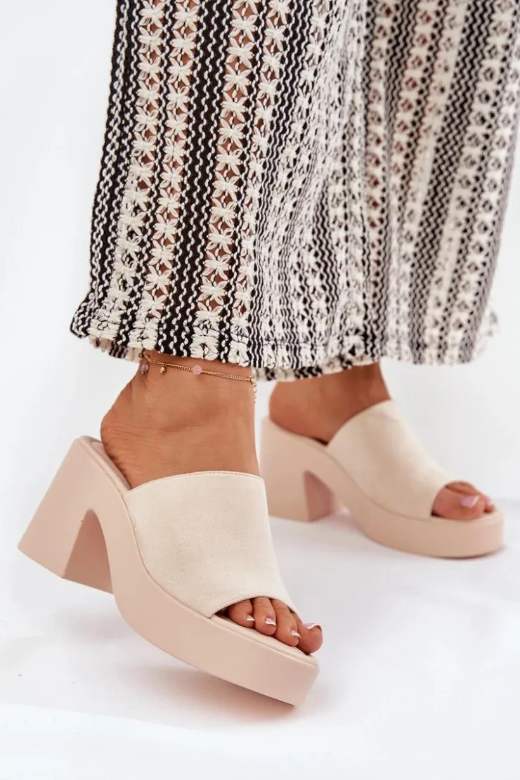 Boto Klapki Na Obcasie|Klapki Na Platformie*Klapki Damskie Na Słupku I Platformie Beżowe Omeisa