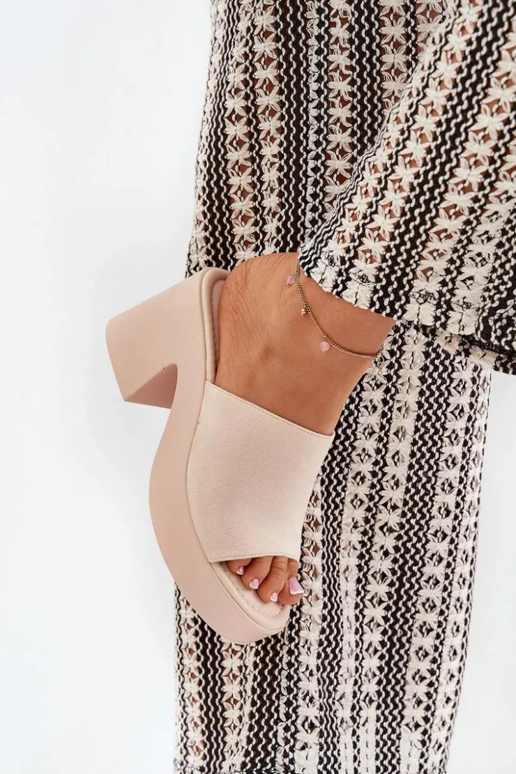 Boto Klapki Na Obcasie|Klapki Na Platformie*Klapki Damskie Na Słupku I Platformie Beżowe Omeisa