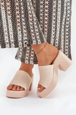 Boto Klapki Na Obcasie|Klapki Na Platformie*Klapki Damskie Na Słupku I Platformie Beżowe Omeisa