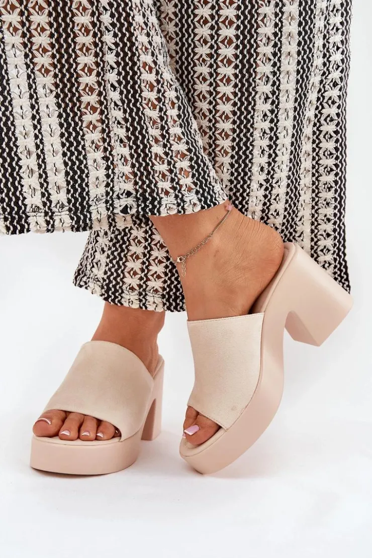 Boto Klapki Na Obcasie|Klapki Na Platformie*Klapki Damskie Na Słupku I Platformie Beżowe Omeisa