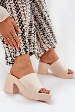 Boto Klapki Na Obcasie|Klapki Na Platformie*Klapki Damskie Na Słupku I Platformie Beżowe Omeisa