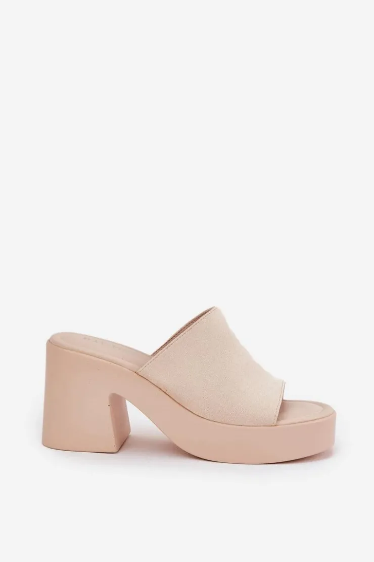 Boto Klapki Na Obcasie|Klapki Na Platformie*Klapki Damskie Na Słupku I Platformie Beżowe Omeisa