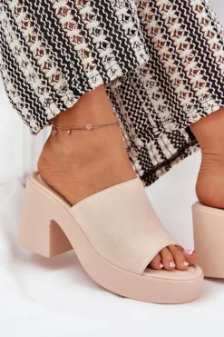 Boto Klapki Na Obcasie|Klapki Na Platformie*Klapki Damskie Na Słupku I Platformie Beżowe Omeisa