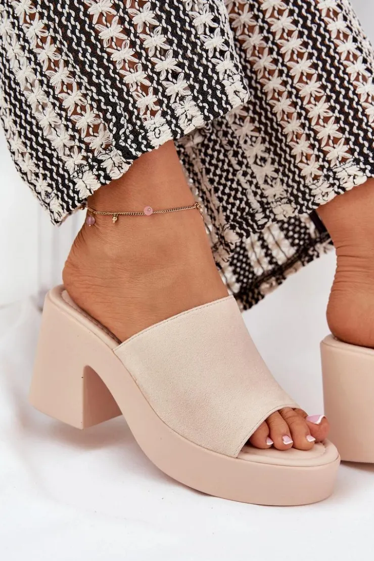 Boto Klapki Na Obcasie|Klapki Na Platformie*Klapki Damskie Na Słupku I Platformie Beżowe Omeisa