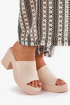 Boto Klapki Na Obcasie|Klapki Na Platformie*Klapki Damskie Na Słupku I Platformie Beżowe Omeisa