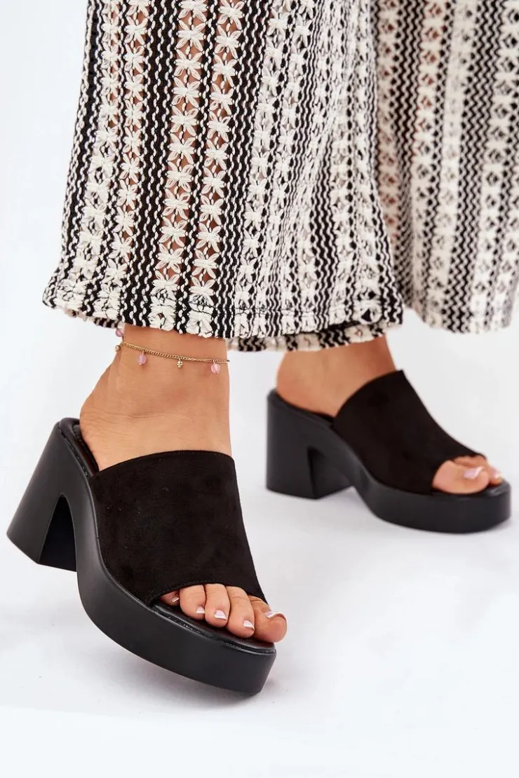 Damskie Boto Klapki Damskie Na Słupku I Platformie Czarne Omeisa