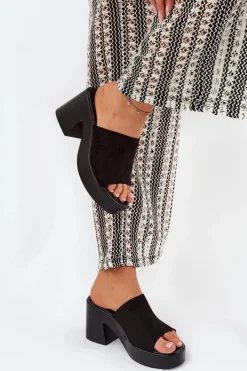 Damskie Boto Klapki Damskie Na Słupku I Platformie Czarne Omeisa