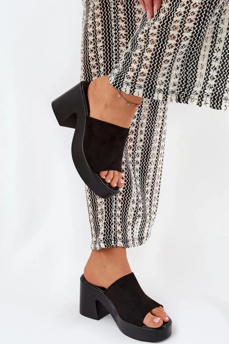 Damskie Boto Klapki Damskie Na Słupku I Platformie Czarne Omeisa