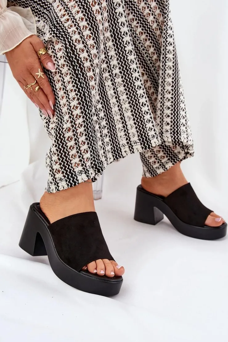 Damskie Boto Klapki Damskie Na Słupku I Platformie Czarne Omeisa